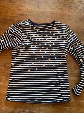 Talbots Navy & White Stripe Long-Sleeve Top withGold and Silver Dots, size med